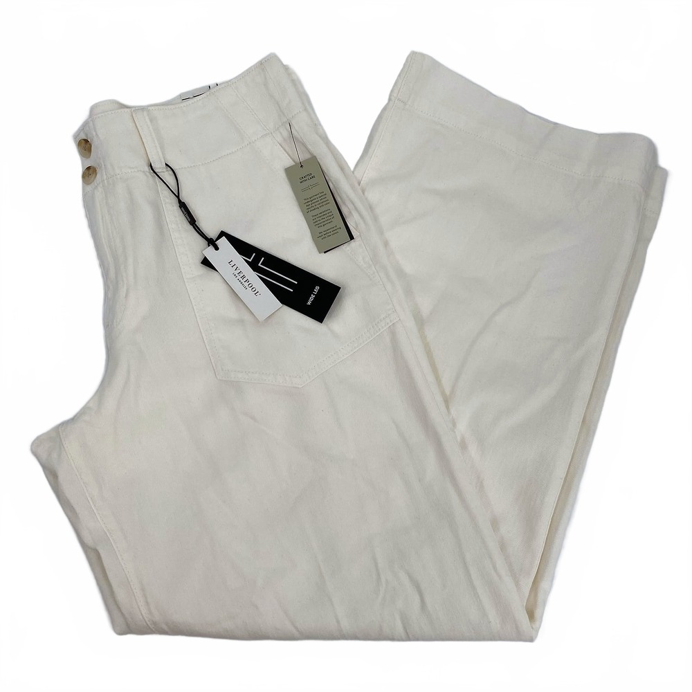 Liverpool Cream Wide Leg Pants | Cotton Lyocell, Size 12
